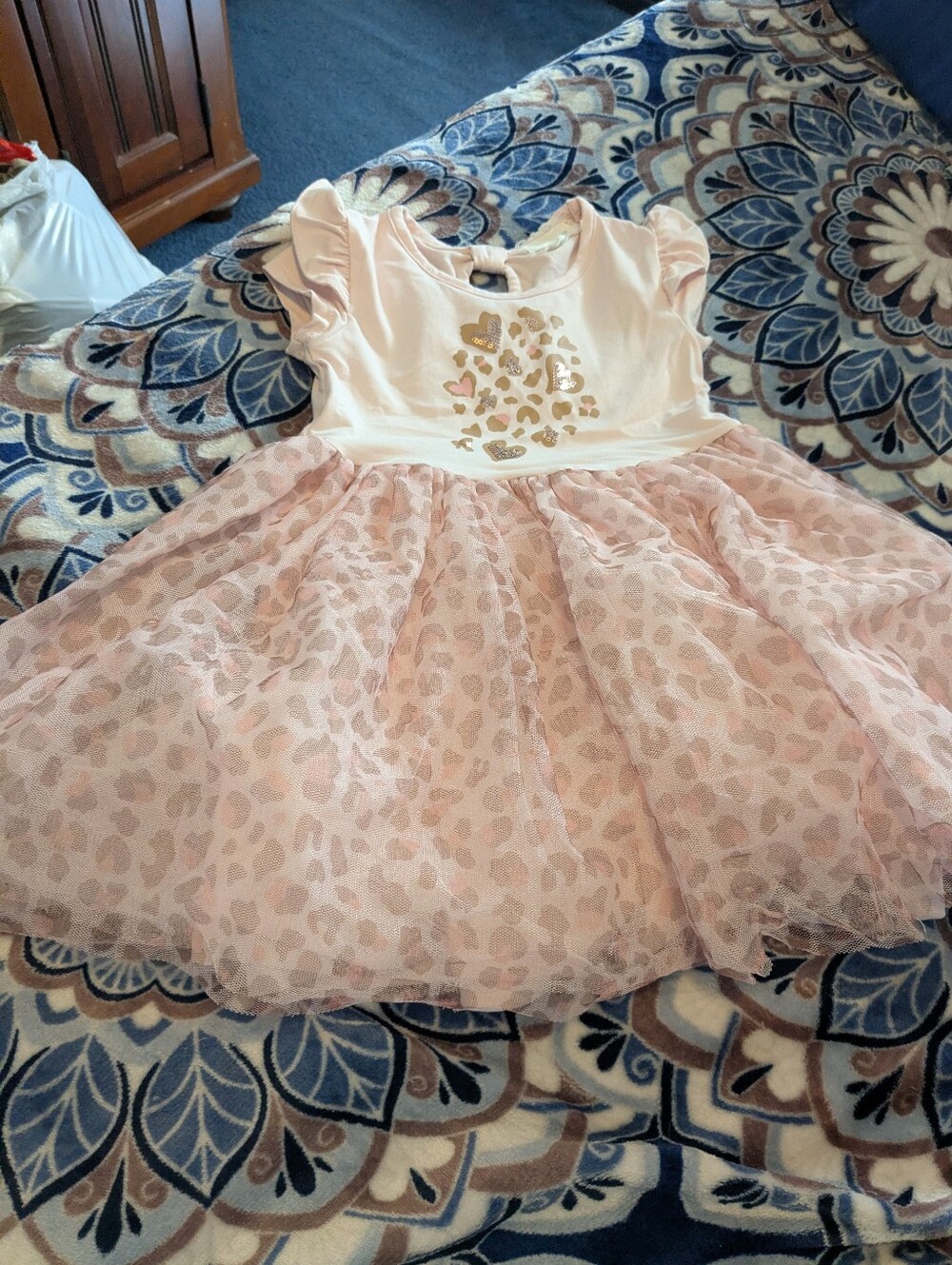 btween Pink Heart & Leopard Tulle Party Dress